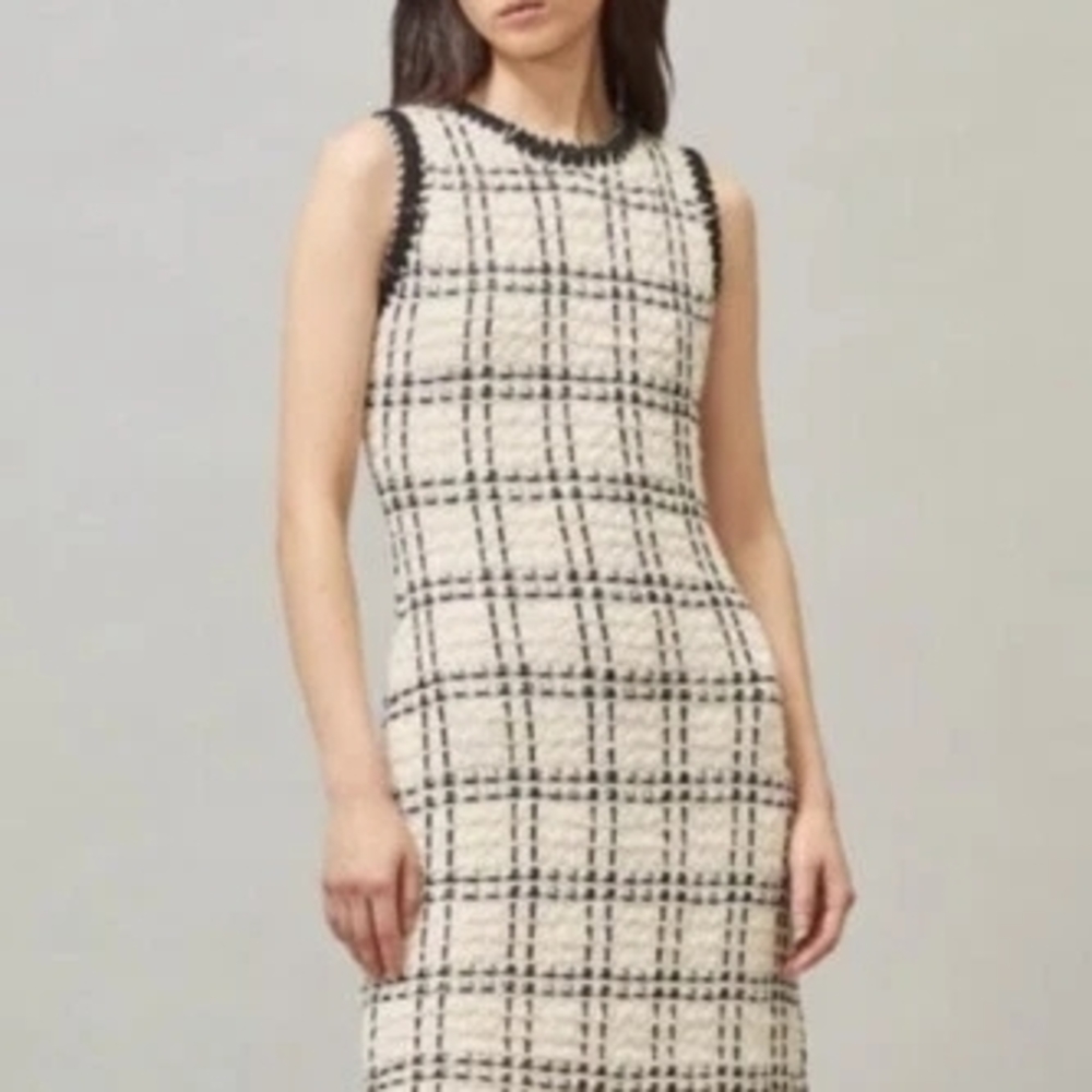 Tory Burch Black and Cream Plaid Midi Dress